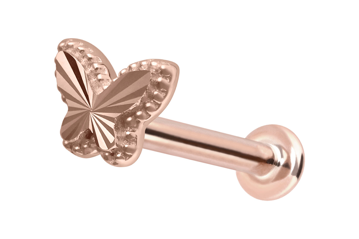 14 Karat Gold Labret Piercing mit Innengewinde SCHMETTERLING